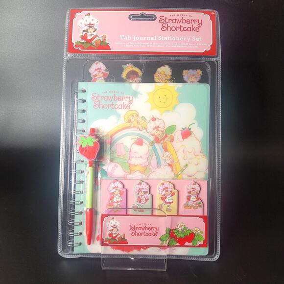 Strawberry Shortcake 4 Tab Journal 4 Sticky Note‎ Tabs Pen Stationery Set NIP - Picture 1 of 7